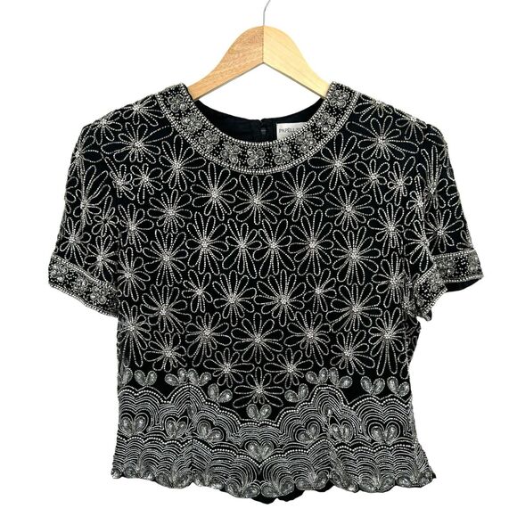 Adrianna Papell Tops - Vintage Papell Boutique Evening Blouse PL Black Mother of the Bride Beaded Glam